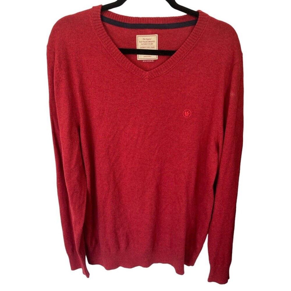 The Original Fat Face Brand V-Neck Sweater‎ Red Men’s Size XL Cotton Cashmere
